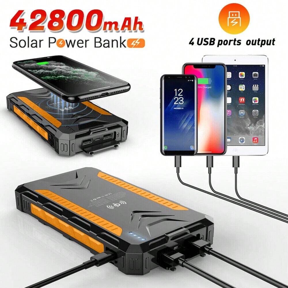 Super 42800mAh 4 USB Portable Charger Solar Power Bank Flashlight For Cell Phone