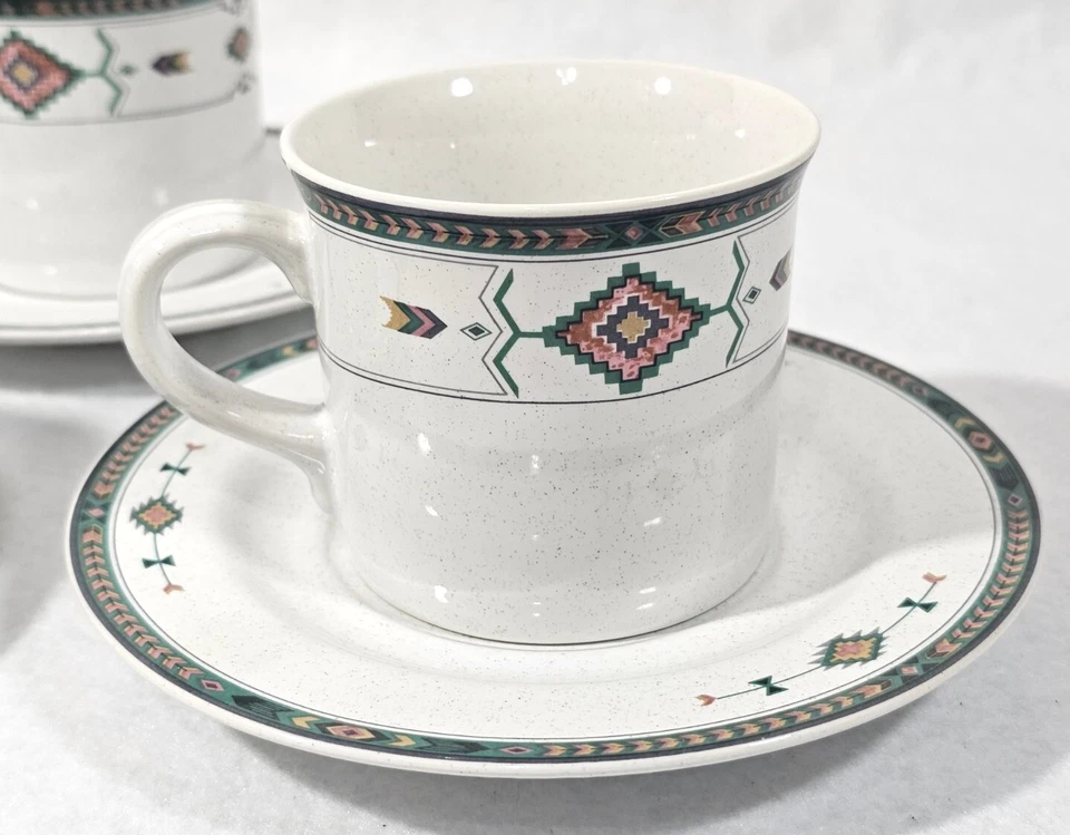 Set of 4 Studio Nova ADIRONDACK 3" Flat Cup Mug and Saucer Set Tea Coffee VGUC Foto 4 de 4