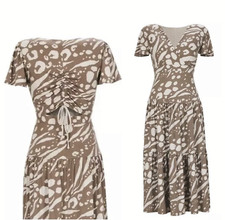 Cabi Swoon Dress Brown Tan Midi Maxi Cut Out Ruched Back 6147 Small Boho Chic