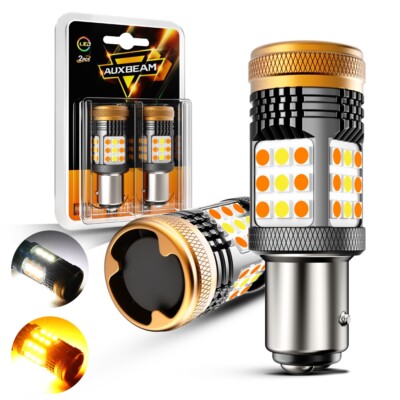 AUXBEAM Canbus 1157 2 Colors LED White/Amber Turn Signal DRL Parking Light Bulbs