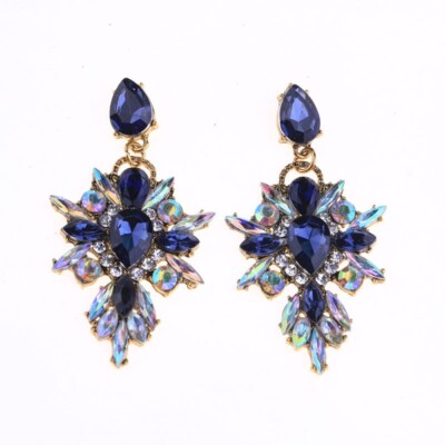 Exquisite Glitter Dark Blue & AB Clear Crystal Cascade Earrings