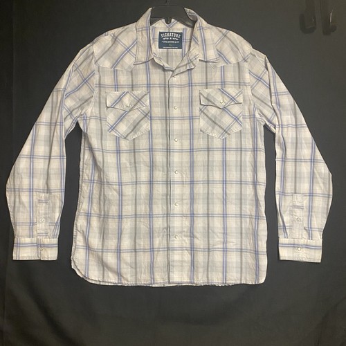 Levis Signature Men’s Shirt XLWestern Pearl Snap Long Sleeve Gray Blue