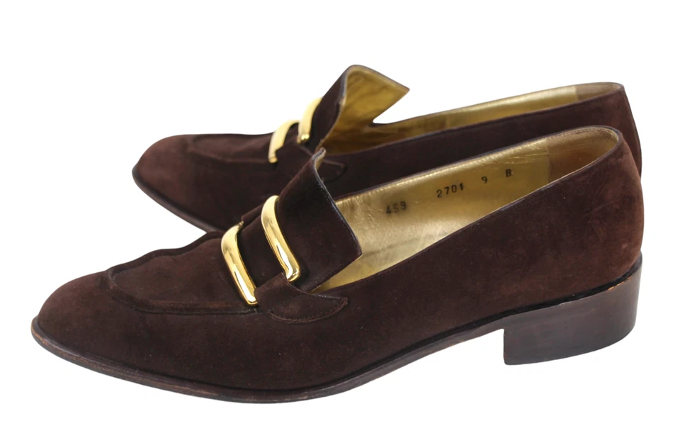 ZAPATOS MOCASINES DE COLECCIÓN Walter Steiger MARRÓN CUERO REAL GAMUZA TACÓN BAJO PUNTA ALMENDRA 9B Foto 3 de 4