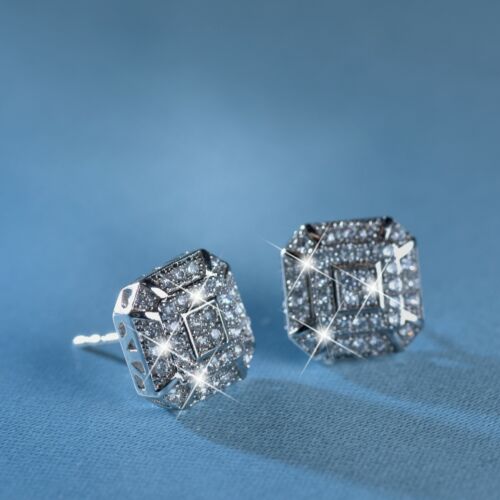 18k white gold gf made with SWAROVSKI crystal square pattern stud earrings 11mm - Picture 2 of 7