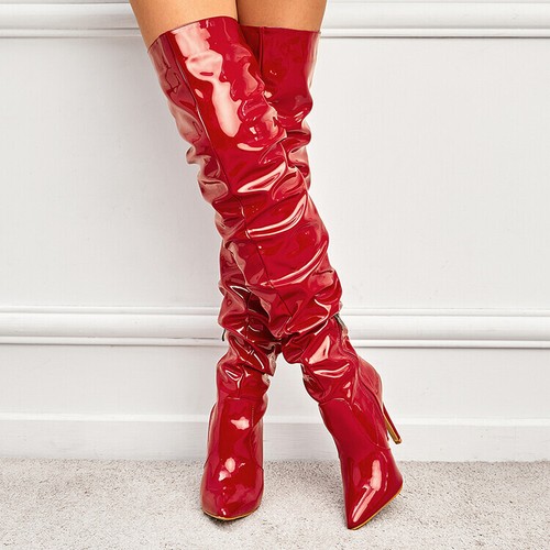 patent leather stretch boots