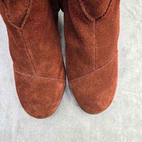 Toms Western Ankle Booties Size 7 Orange Suede Block Heel Boho Fringe Boots - Picture 3 of 12