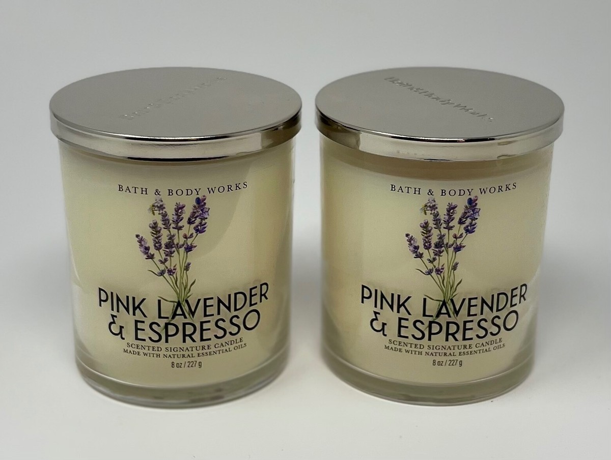 2 NEW BATH & BODY WORKS PINK LAVENDER ESPRESSO SCENTED CANDLE