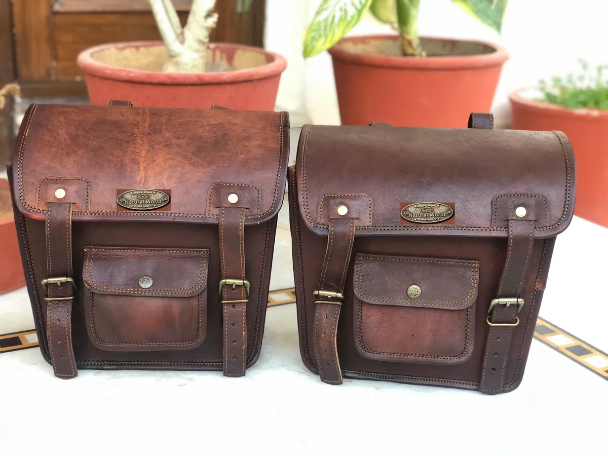 Motorcycle Saddlebags 2 Side Goat Distressed Leather Panniers 1 Pair Saddlebag