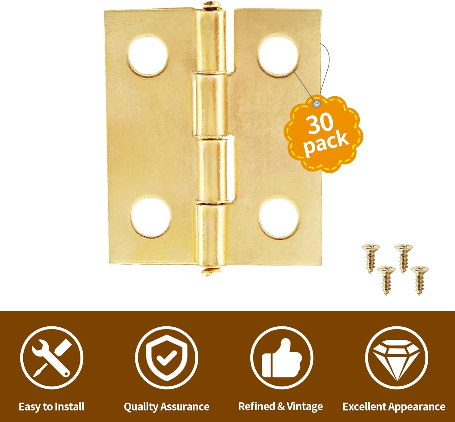 30 Pcs Small Hinges,18 x 15 mm Retro Brass Hinge Miniature Hardware 180