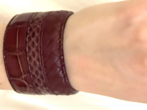 Bottega Veneta Wine Burgundy Intrecciato Leather & Snakeskin Cuff S Italy Small - Picture 2 of 4