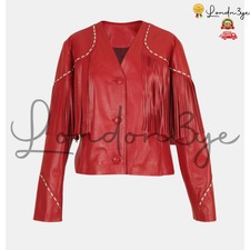 Fringe Leather Jacket For Women, Western Jackets Womens In Red, Get 20% Off