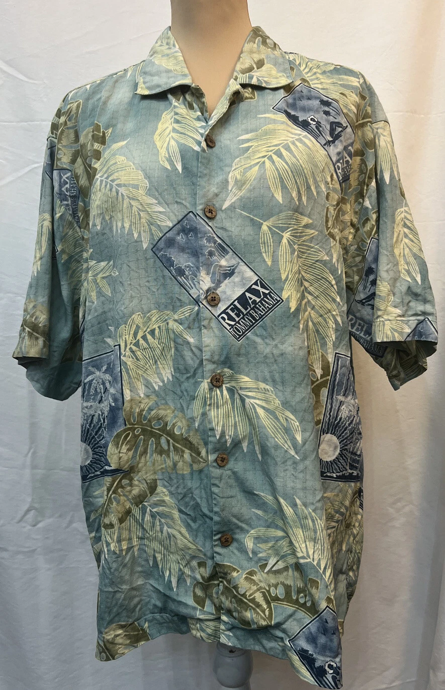 Tommy Bahama Men’s Sz L Hawaiian Shirt Tropical Palm Relax Aloha 100% Silk