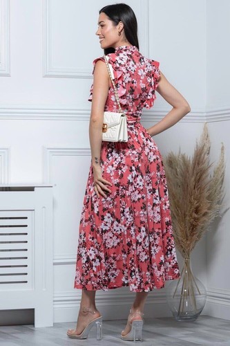 JOLIE MOI KYNLEE FRILLY SHOULDER MAXI DRESS, CORAL UK SIZE 14 RRP £75 - Picture 6 of 7