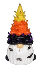 Light Up glazed Ceramic Halloween Gnome Tree Decor Tabletop B/O 4Hr Timer 72454