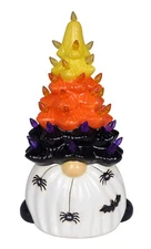 Light Up glazed Ceramic Halloween Gnome Tree Decor Tabletop B/O 4Hr Timer 72454