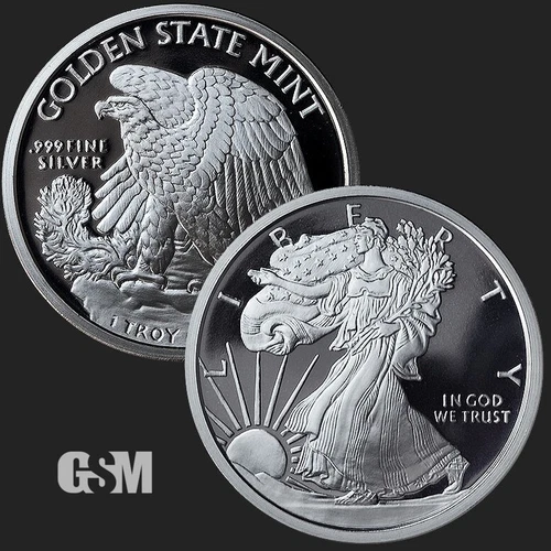 1 OZ .999 FINE SILVER ROUND WALKING LIBERTY Bullion GSM MADE IN USA IN CAPSULE