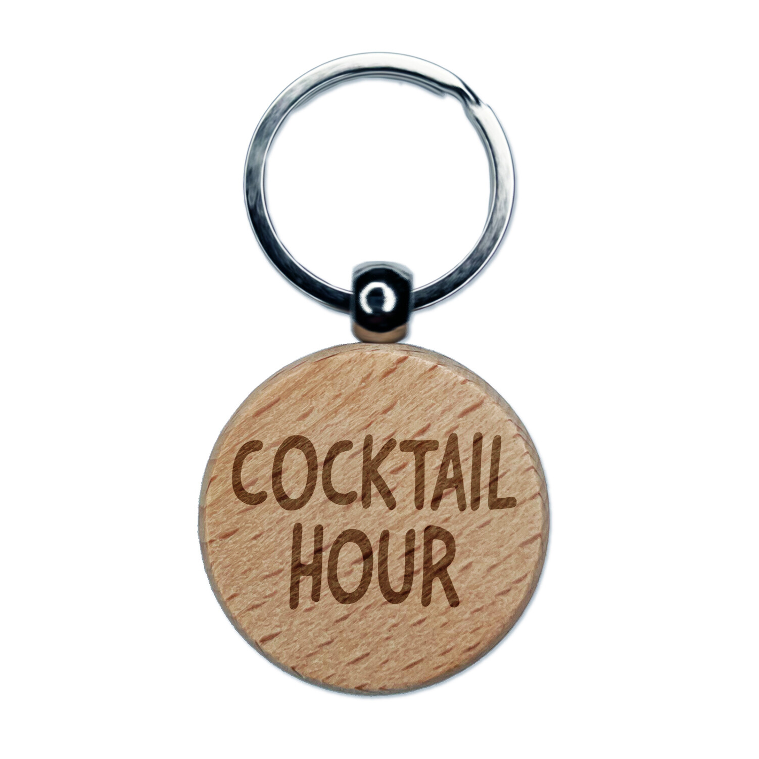 Cocktail Hour Wood Engraved Keychain Charm for Party Fun