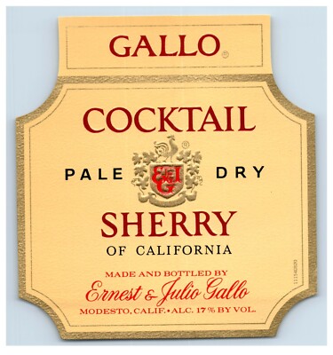 1950's-70's Gallo Cocktail Dry Sherry California Cocktail Label Original S58E