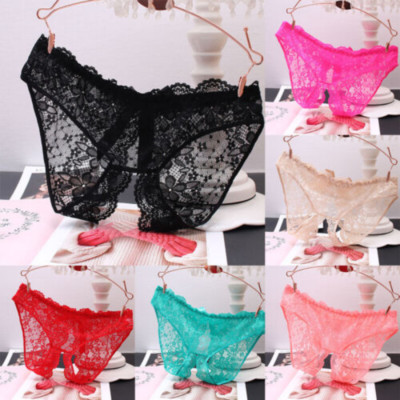 Women Sexy Lace Crotchles Open Thong G-string Panties Lingerie Underwear T-back