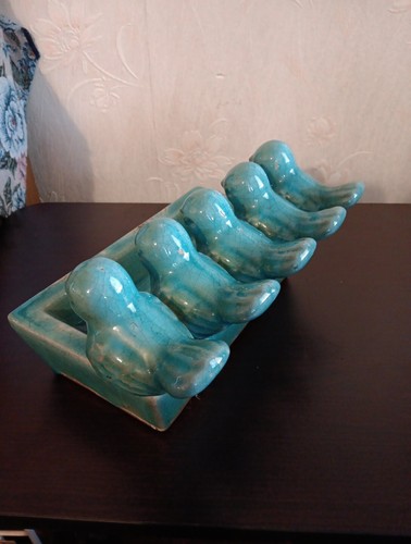 Turquoise Crackle/Distressed Glaze Birds Pottery Soap Trinket Tealight Holder - Picture 6 of 10