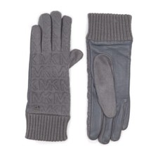 Michael Kors Logo Womens Gray Quilted Soft Knit and Leather Gloves Sz M New