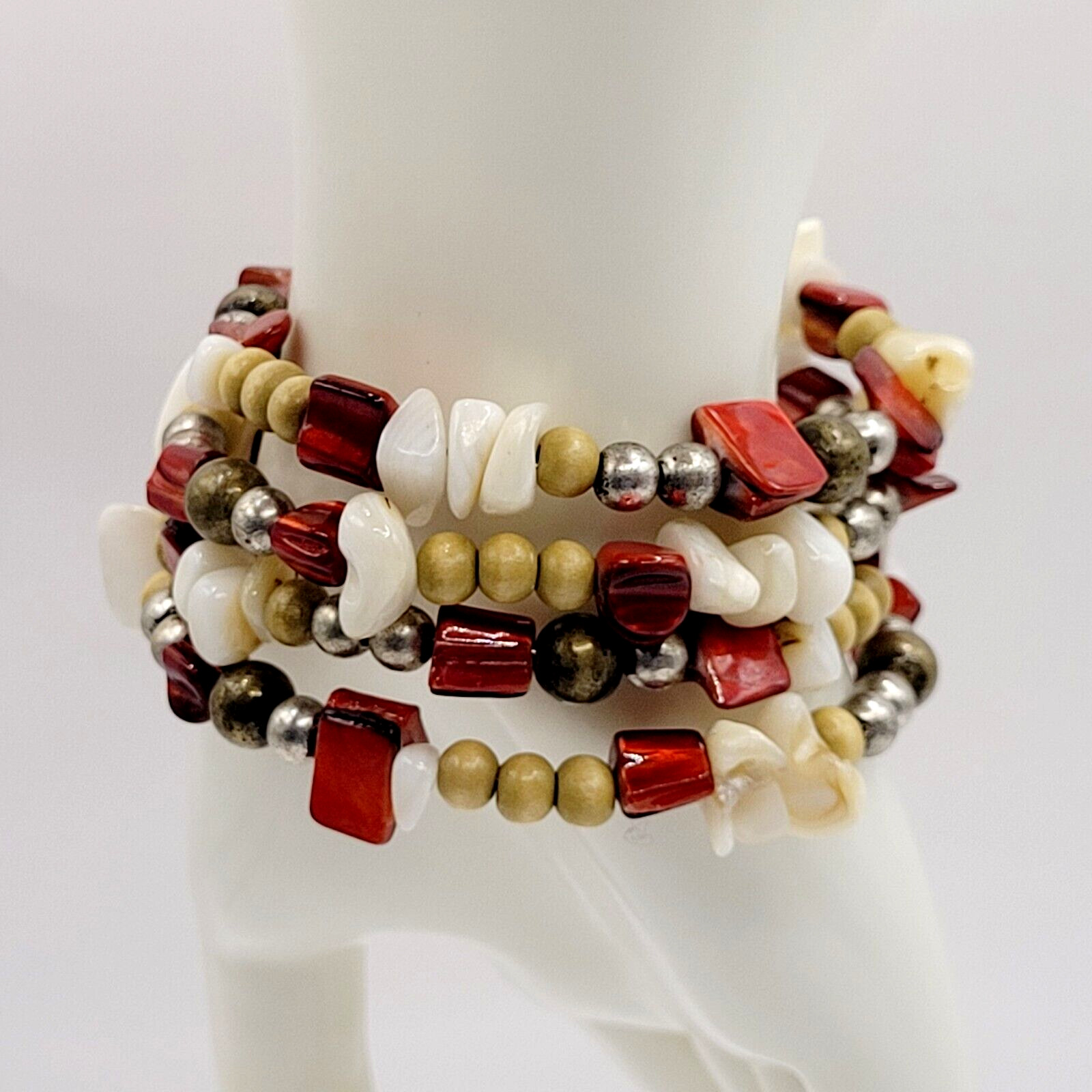 Chunky Wrap Memory Wire Glass Shell Colorful Boho… - image 3