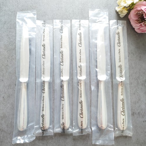 Christofle Perles Silverplate Flatware Dessert Knife 6pcs Brand New