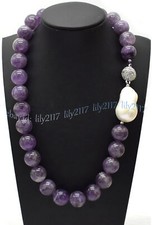 Real Natural Amethyst Round Gemstone White Keshi Baroque Pearl Necklace 6-14mm