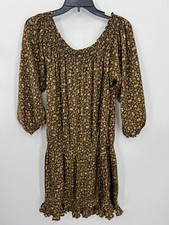 Victorias Secret Dress Womens Small Brown Floral Satin Off Shoulder Boho Romance