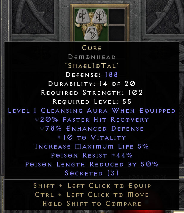Diablo 2 Resurrected D2R NON-LADDER Cure Rune Word Demonhead