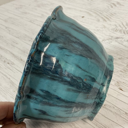 Studio Art Pottery Marbled Blue 3” Tall Bowl 5” Diameter GnuFoundArt - Picture 10 of 15