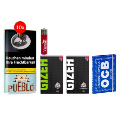 Pueblo Blue 30g  Drehtabak Set mit 3x Gizeh OCB nach Wahl 1 Feuerzeug