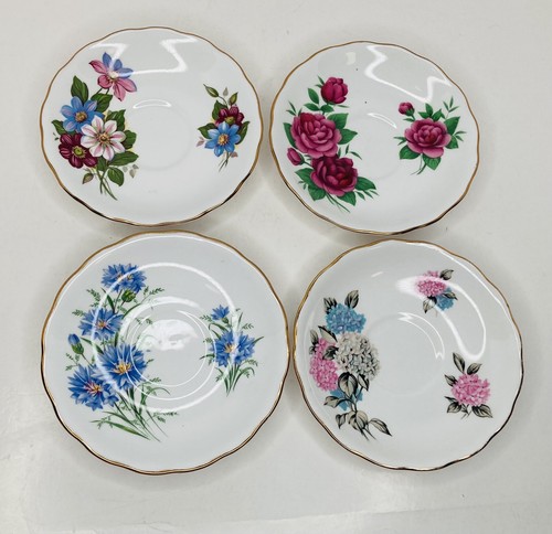 Mixed Set of 4 Royal Vale Saucers Only Blue Cornflower & More Tiny Chips *READ - 第 1/11 張圖片