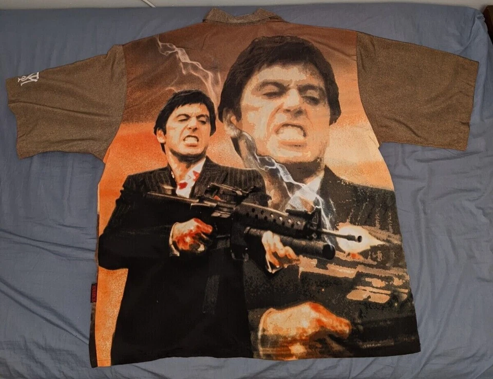 Scarface Vintage Dragonfly Button-Up Short Sleeve Shirt Size 3X Tony Montana - Image 2 of 4