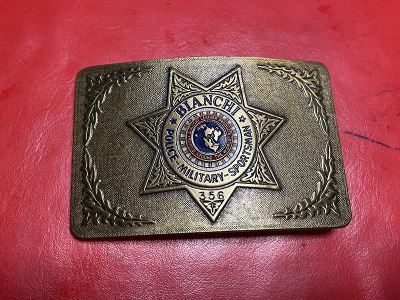 MINT 1970's VINTAGE  Bianchi Sportsmans Brass  Enameled Belt Buckle Serial #356