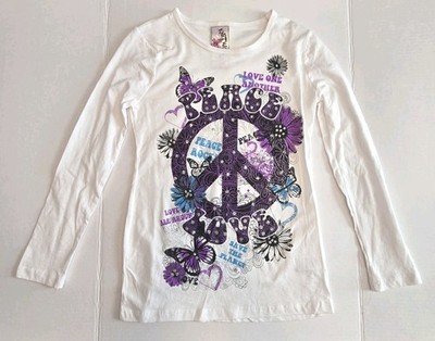 NWOT Knit Works Girls Shirt Top Long Sleeve Peace Love One Another White Size L