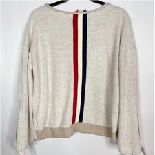 Vintage Havana Women Medium Textured Cream Sweatshirt with Red and Blue Stripes