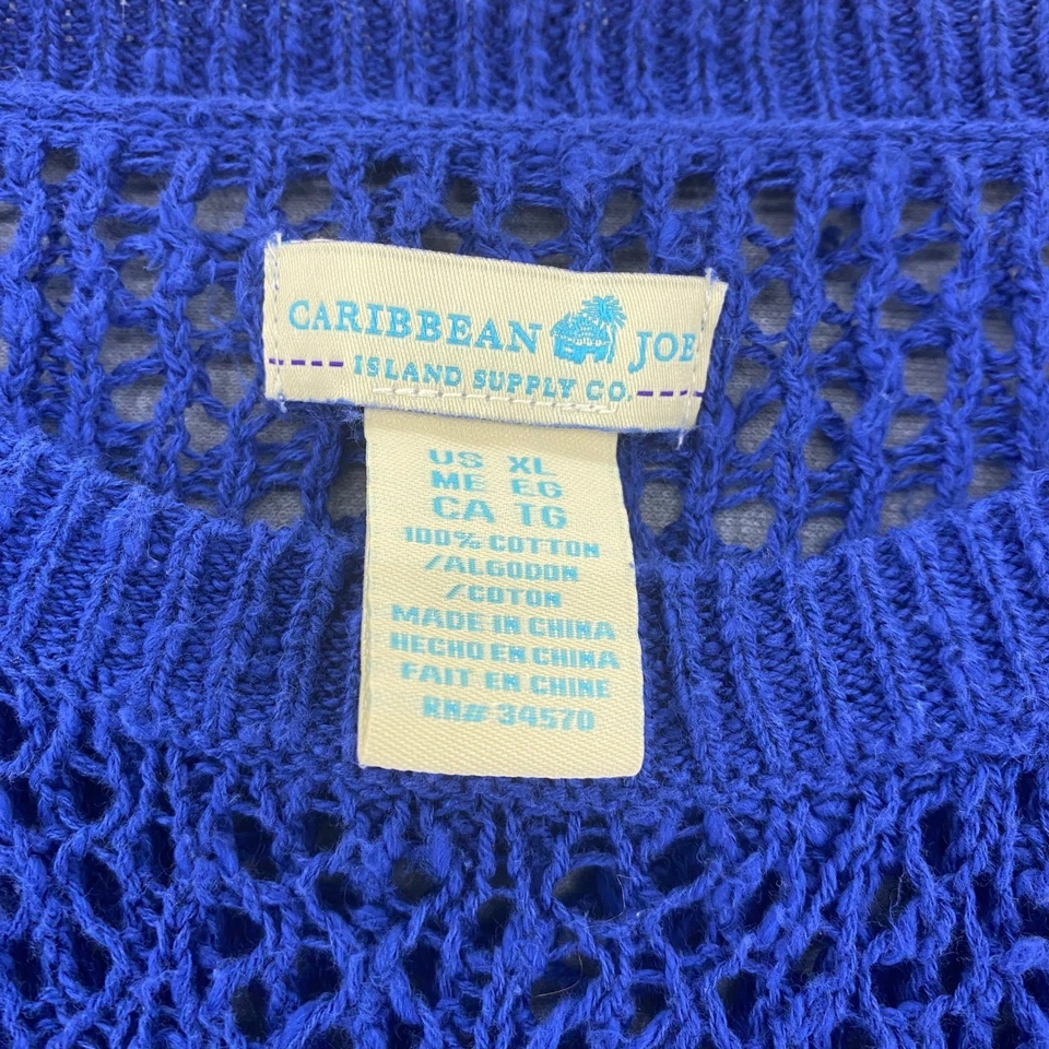 Suéter Top Caribbean Joe Para Mujer XL Azul Algodón Tejido Abierto Manga Larga Foto 4 de 4