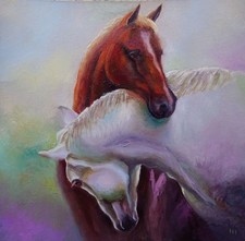 PFERDE Original Ölgemälde Tiere Familie Freude Treue Liebe Zweisamkeit Eleganz