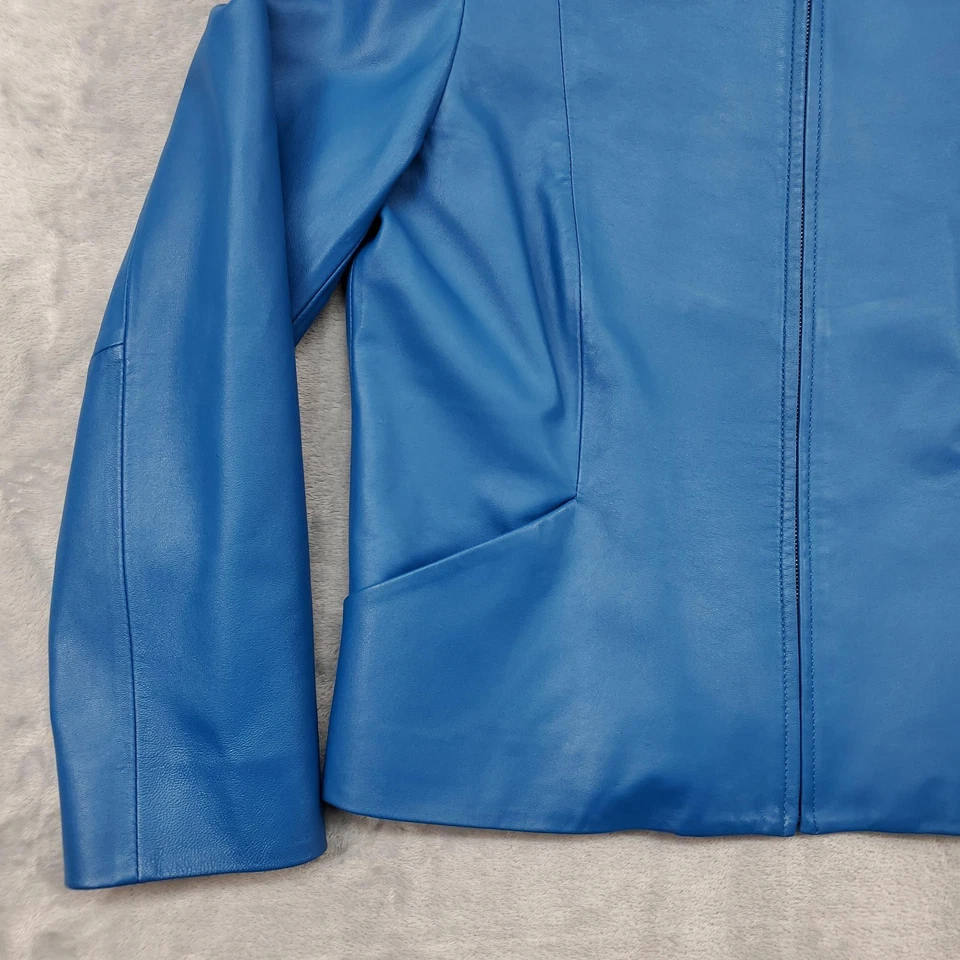 Pendleton Jacket Womens Small Petite Blue Leather Full Zip Front Lined Classic - Image 3 of 4