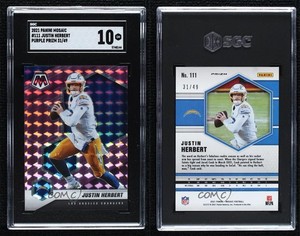 2021 Panini Mosaic Purple Mosaic Prizm /49 Justin Herbert #111 SGC 10 GEM