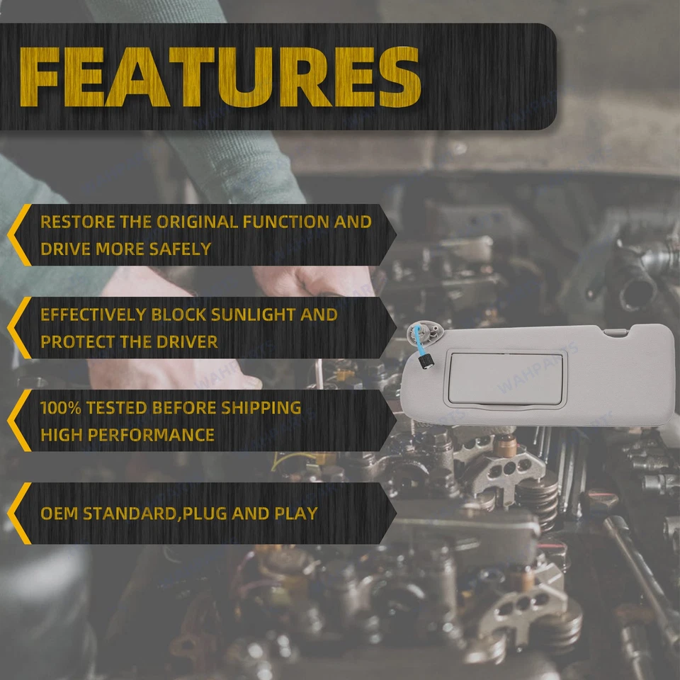 For 2017-2022 Honda CR-V CRV Left Driver Side Gray Sun Visor W/ Mirror Light - Image 2 of 4