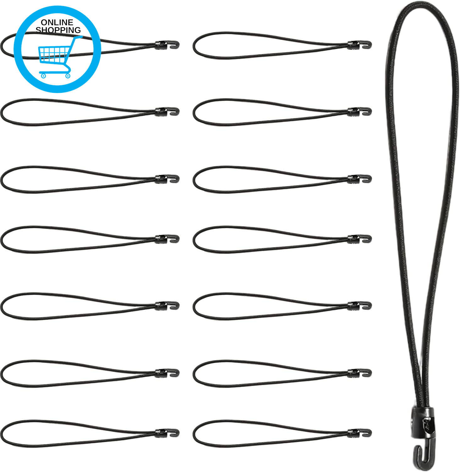 Bungee Cords -  15-Pack Bungee Straps with Carabiner Clips | 26Cm/10In Elastic C