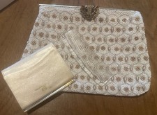 Vintage 1950s Hand-Beaded Evening Clutch with Original Mirror  Comb  Ivory Bri