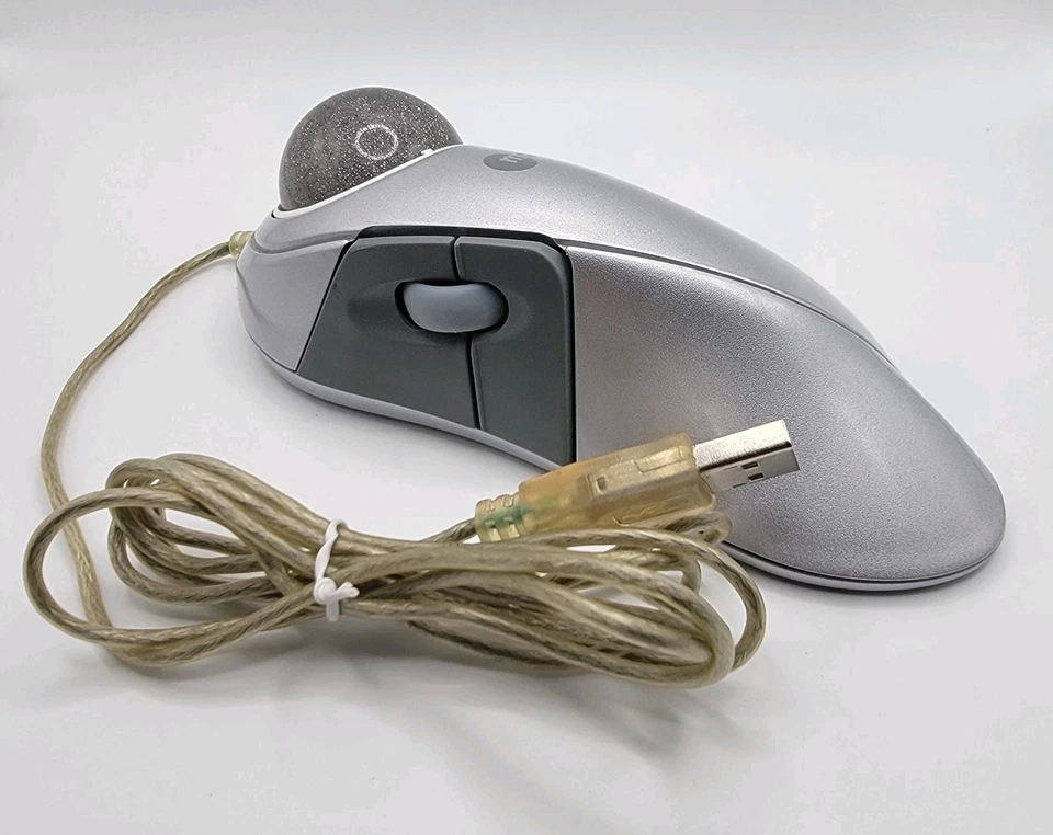 Vtg Macally Qball Mouse Silver Optical Trackball Wired USB Mac Apple Tested - Image 3 of 4