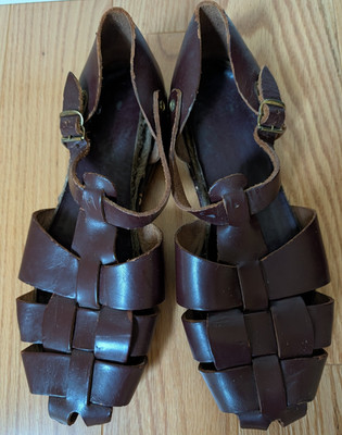 VTG Men's Brown Leather Fisherman Sandals Goodyear Speedway Heels 1980s?