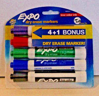 EXPO Multi Color Intense Chisel Tip Dry Erase Markers Low Odor Ink 5 Pack