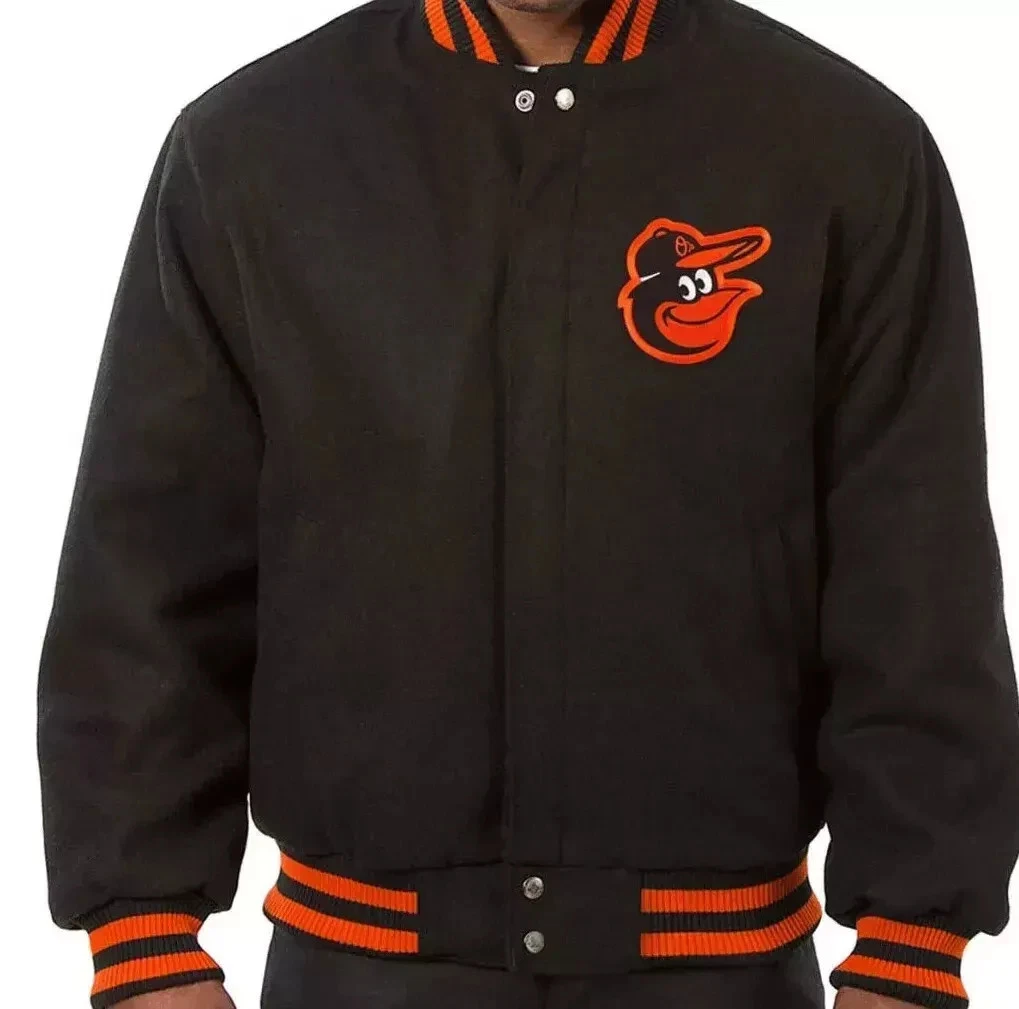 Baltimore Orioles Varsity Jacket Black Wool Only Bomber Style Coat
