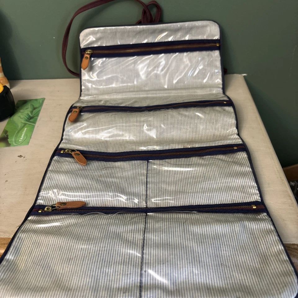 Bolso de cosméticos Ralph Lauren para artículos de tocador vintage rodante triple pliegue lona borgoña Foto 4 de 4