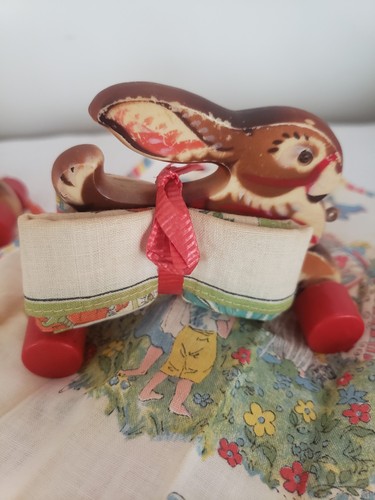 Vtg HANDKERCHIEF Hankies Hanky Hankie Child's w/ TOY BUNNIES Bunny Antique - Picture 3 of 10